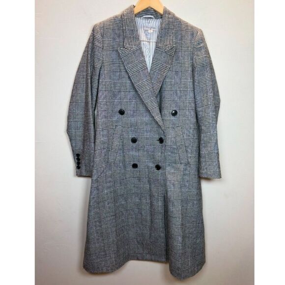 Nili Lotan Women's Size S Black White Plaid Double Breasted Overcoat - Picture 5 of 10